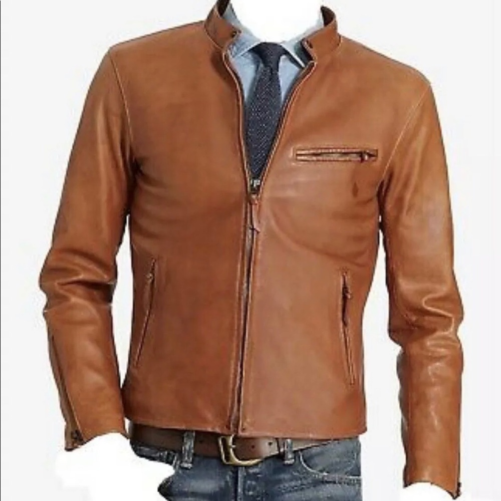 Ralph Lauren calf skin leather cafe racer jacket